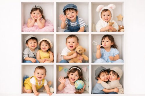ボックスの中で子どもの表情を撮影する可愛いBoxフォトイベント