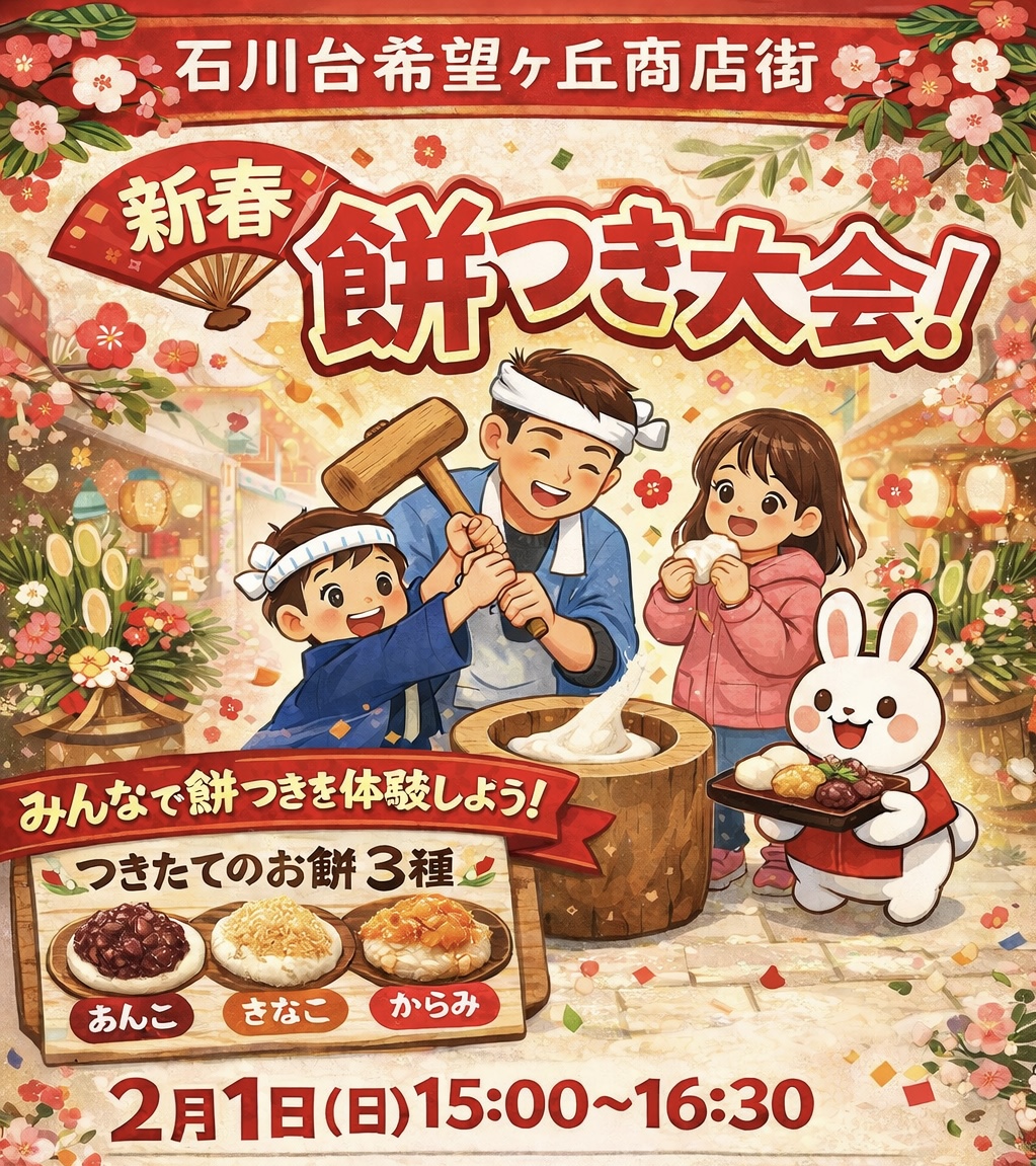 【東雪谷】2/1（日）新春餅つき大会｜福餅販売あり