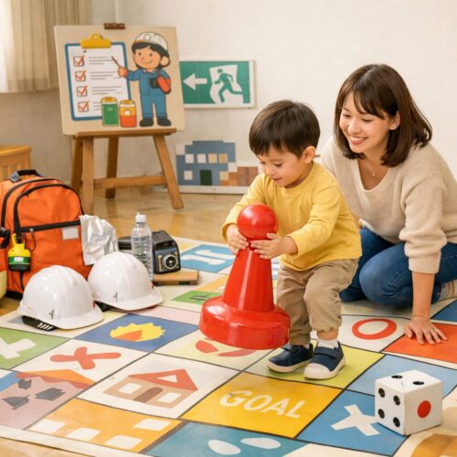 親子で巨大すごろくを楽しみながら防災を学ぶイベントイメージ