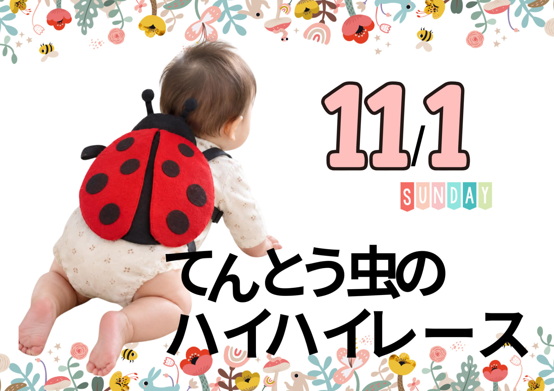 参加無料☆11/1(日)てんとう虫のハイハイレース開催!一生懸命ハイハイするお子さんを応援しよう♪